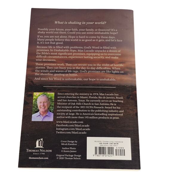 Unshakable Hope by Max Lucado Paperback 2020 Inspirational Christian Living Book - Picture 2 of 10